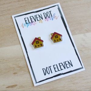 Green Kawaii New Home Sweet House Stud Earrings